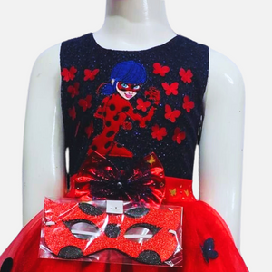 Vestido Ladybug Bordado con Diadema